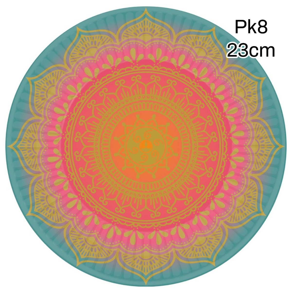 Pk8 23cm Diwali Celebration Paper Plates in 3 Designs by Amscan 9914458 available here at Karnival Costumes online party shop