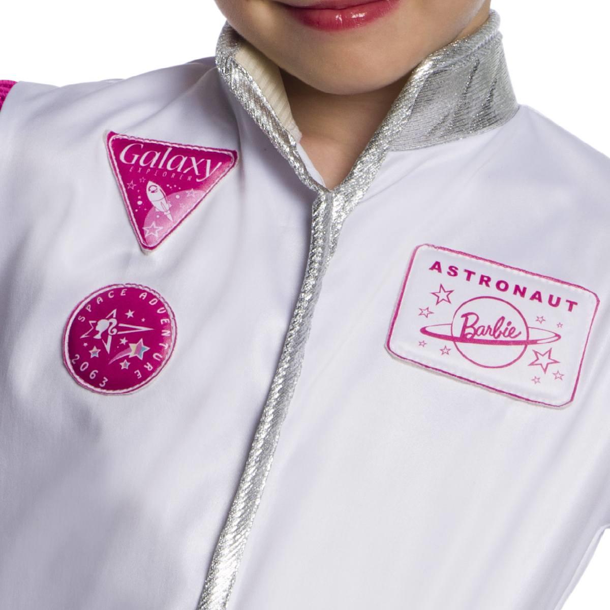 Close-up of the space logos, decals and badges from our Barbie Astronaut Fancy Dress Costume for Girls by Rubies 700977 available here at Karnival Costumes online party shop