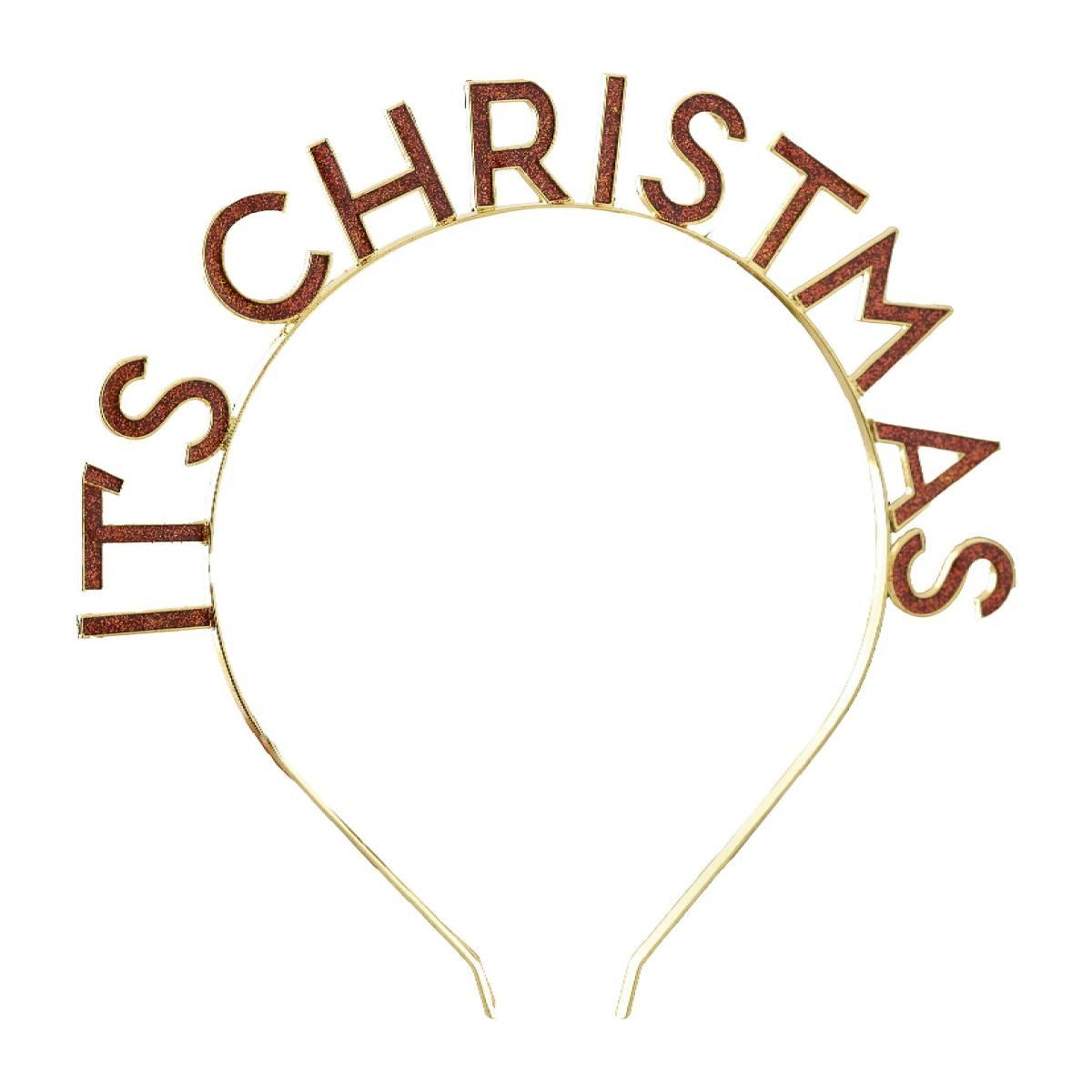 Deluxe Red and Gold "It's Christmas" headband by Ginger Ray MLC-153 available here at Karnival Costumes online party shop