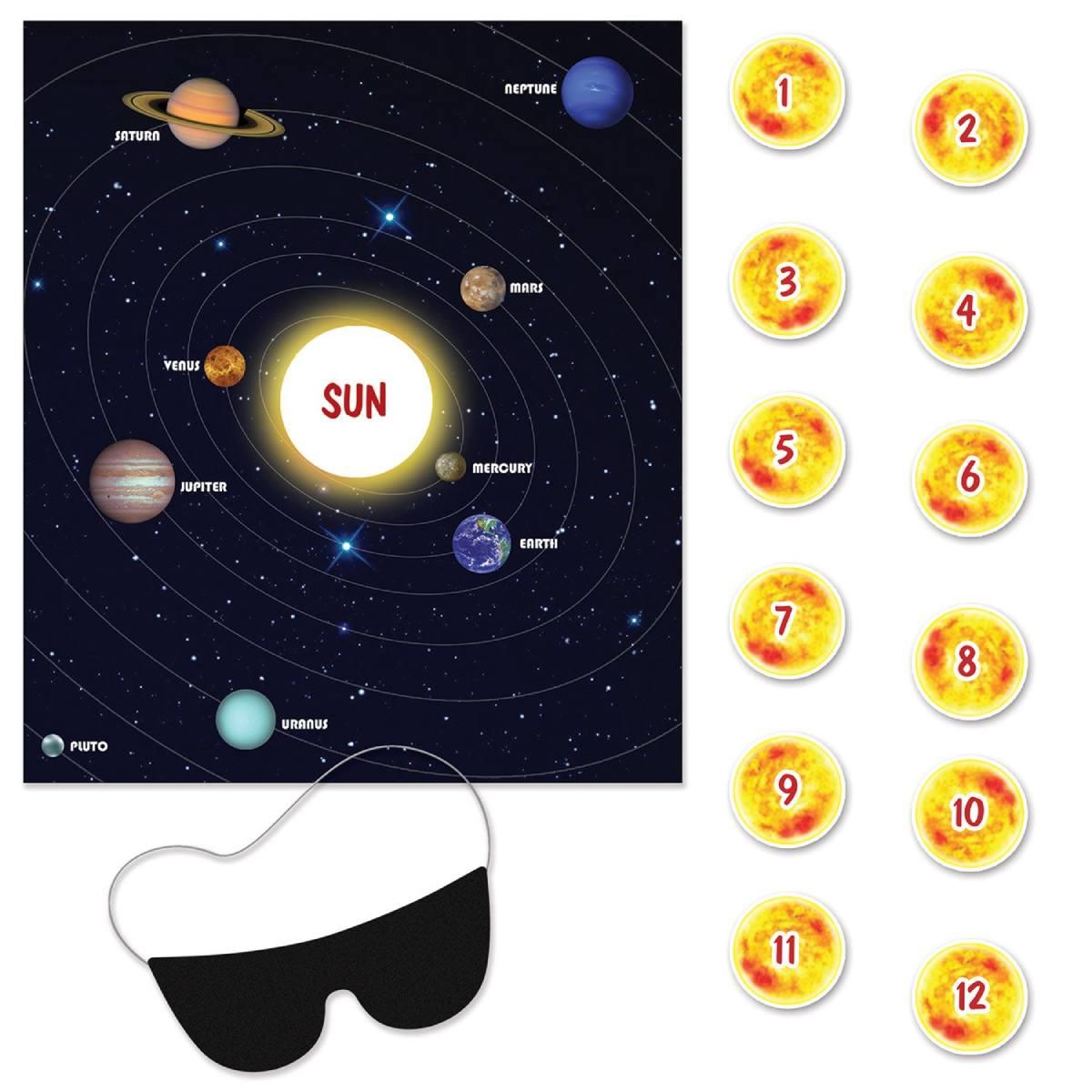 Pin the Sun game from our 2-in-1 Space themed party games by Beistle 60688 available in the UK here at Karnival Costumes online party shop