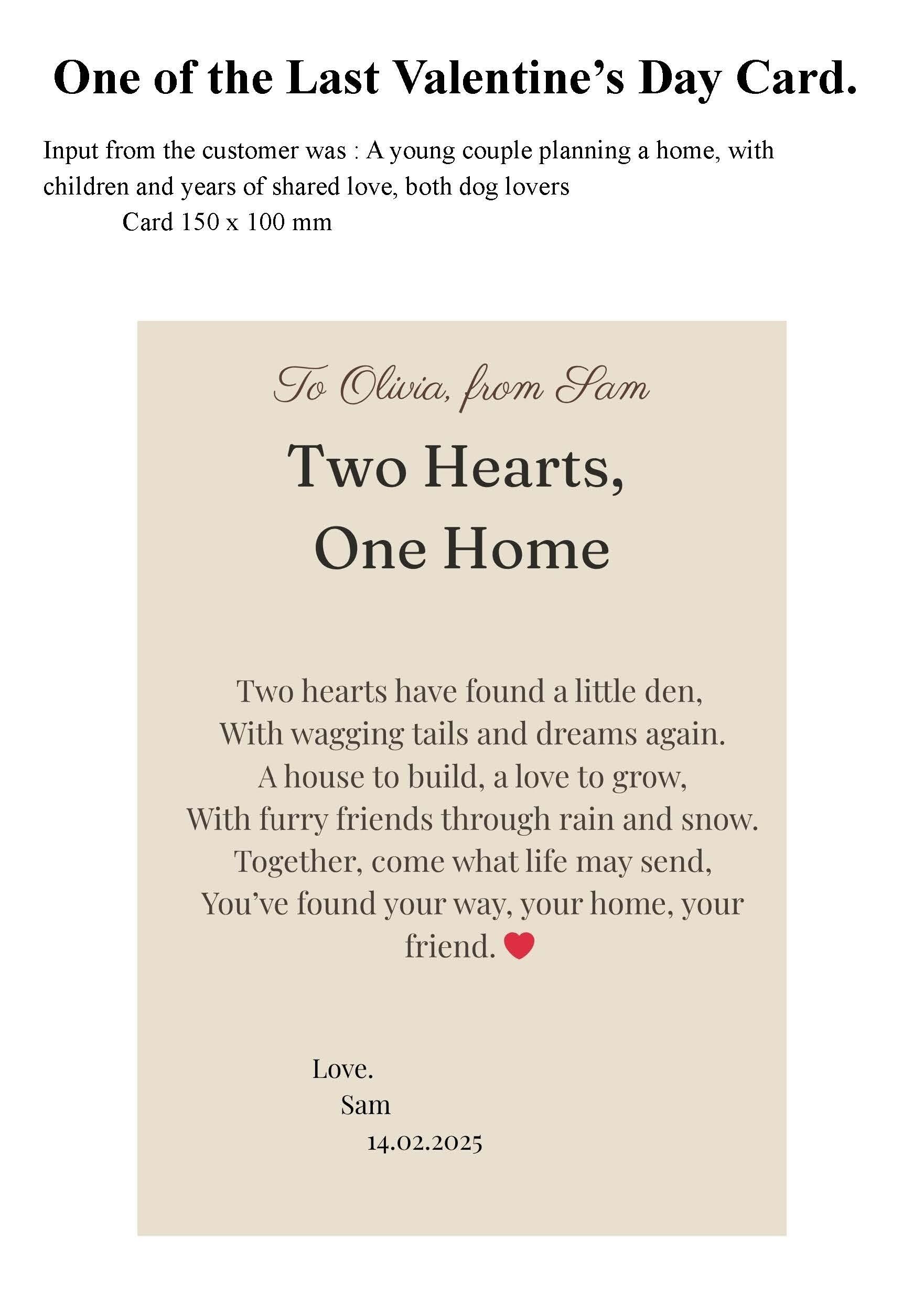 customised Valentine's Day card with Poem