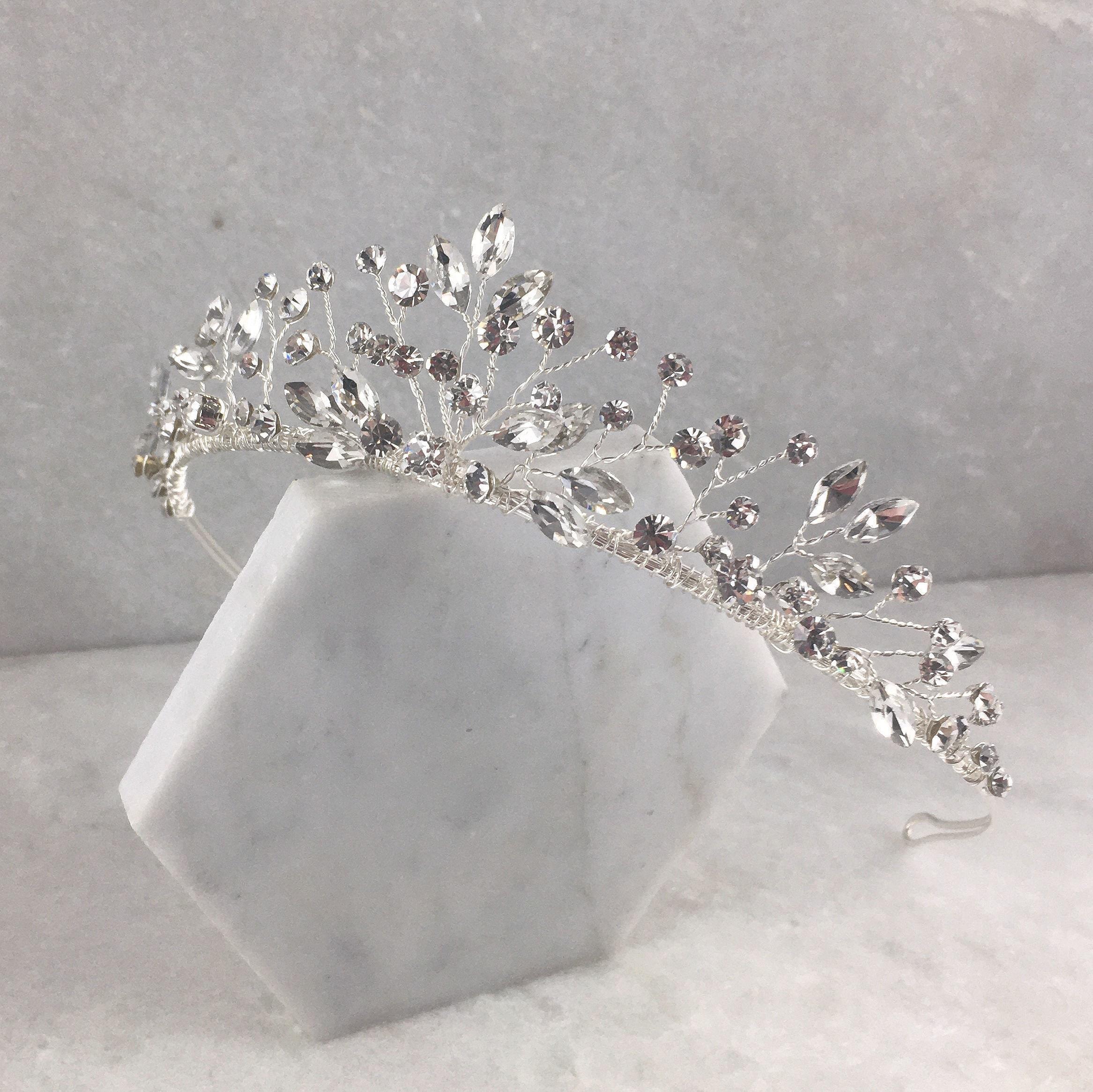 Wedding or Girls 1st  Holy Communion white roses sparkly crystal tiara hair vine 