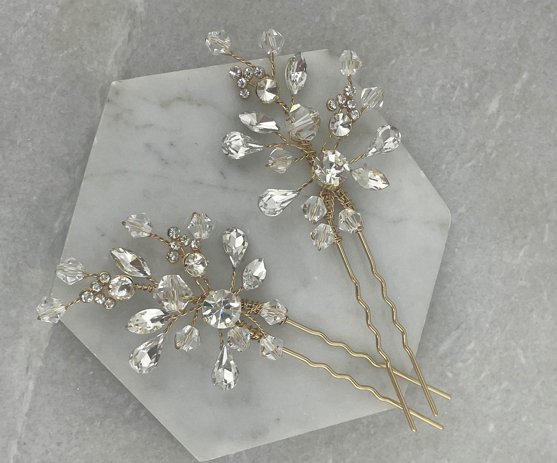 Sparkling Crystal & Diamante Gold Hair Pins | Choose 1, 2 or 3 Pins |  Bridesmaid Hair Pins | Wedding Gold Crystal Hair Pins | Angel