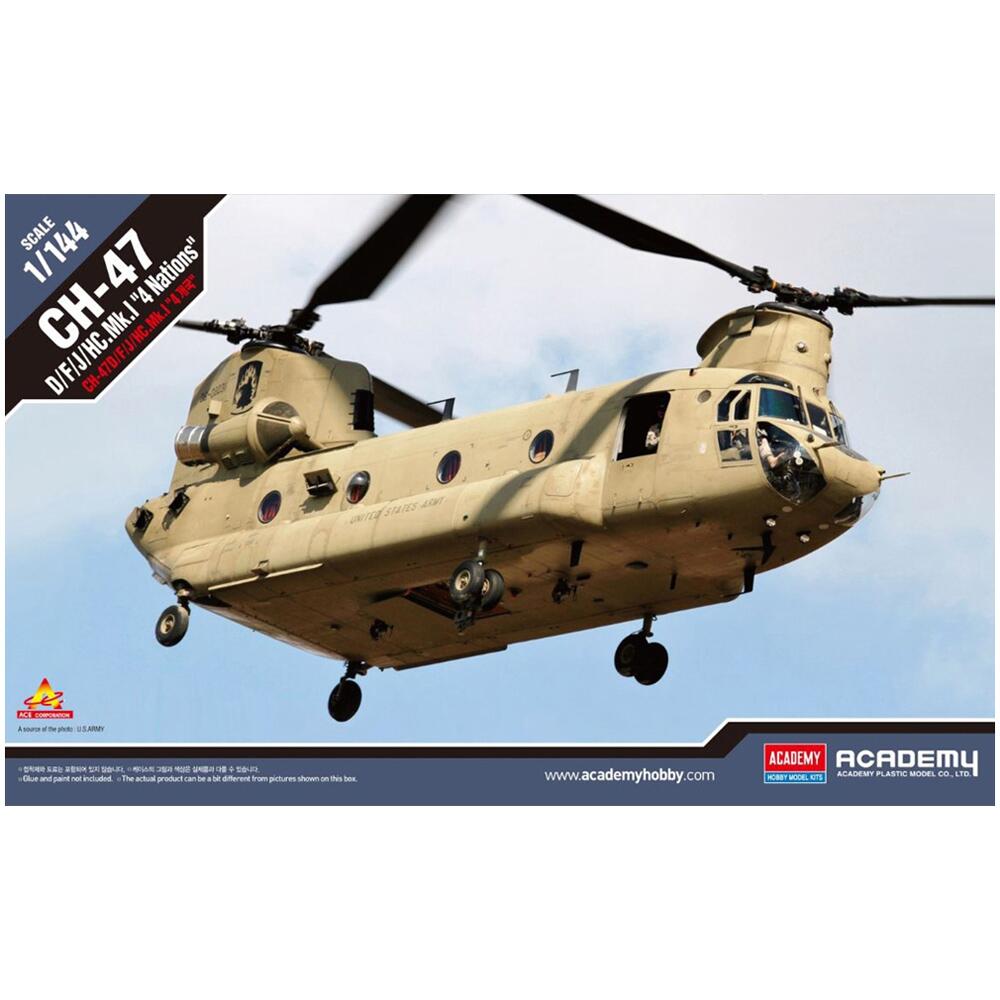 Academy CH 47 Chinook Mk I 4 Nations Military Helicopter Model Kit Scale 1:144 12624