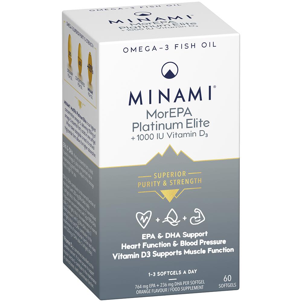MINAMI Omega-3 Fish Oil MorEPA Platinum Elite + 1000 IU Vitamin D3 60 Softgels 12558059