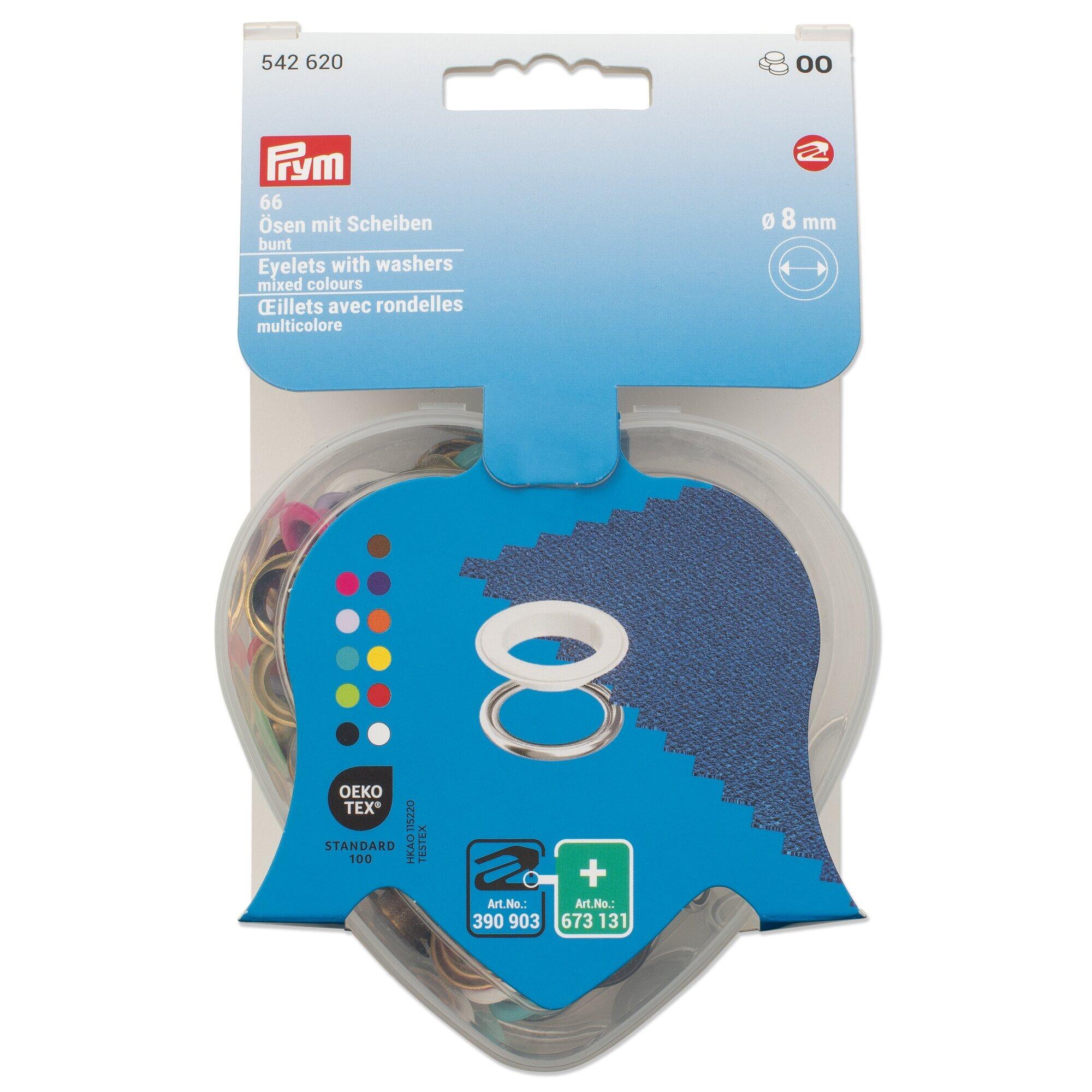 Prym Heart Box containing 66 8mm colourful eyelets and washers from the Prym non-sew range