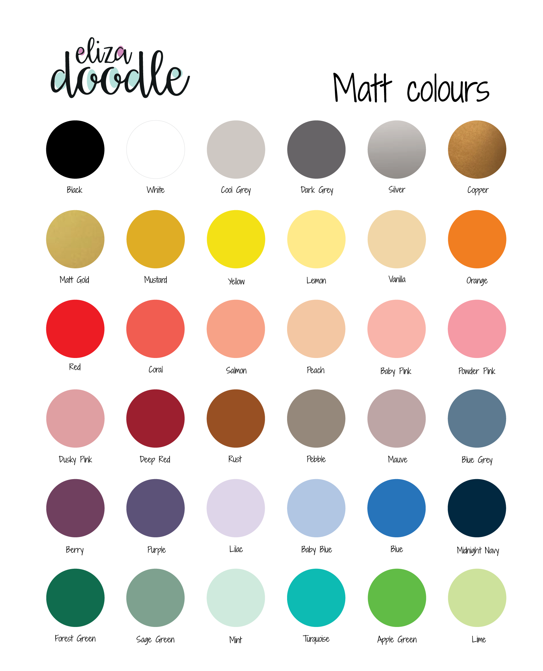 Eliza Doodle Designs colour chart