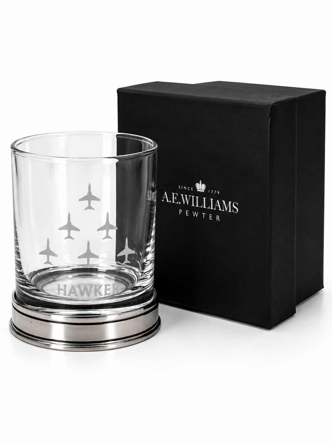 Hawk T1 Pewter Whisky Tumbler with an A E Williams Gift Box