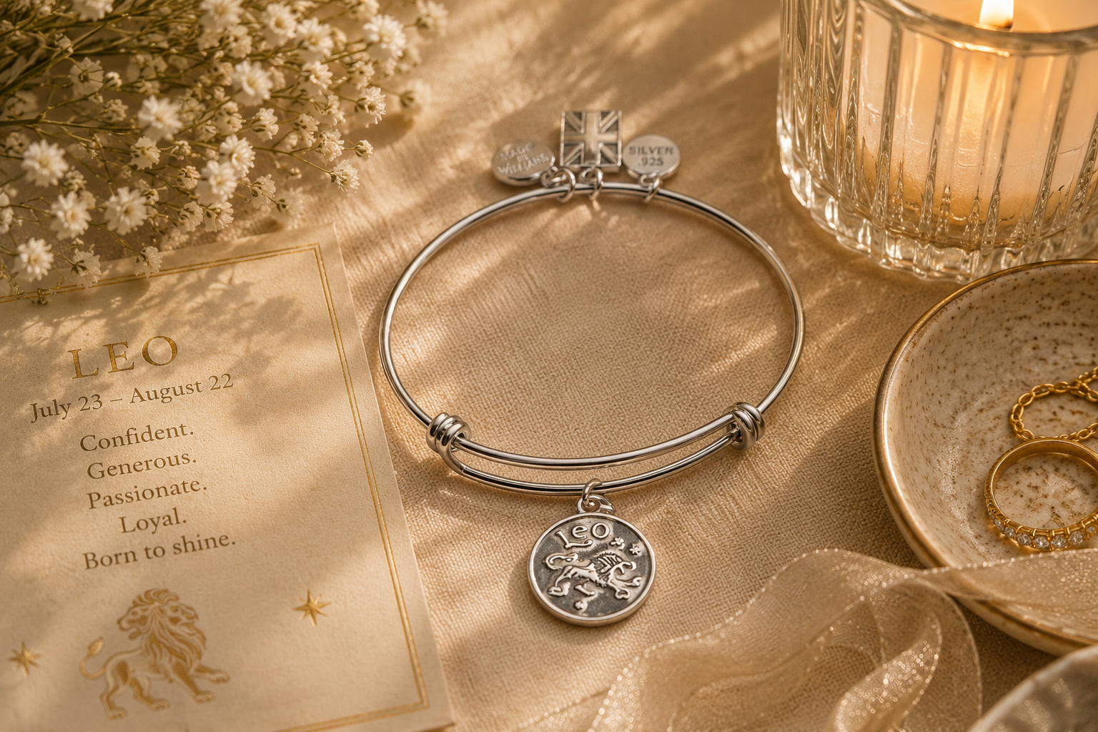 Pewter Leo Zodiac Charm on a bracelet
