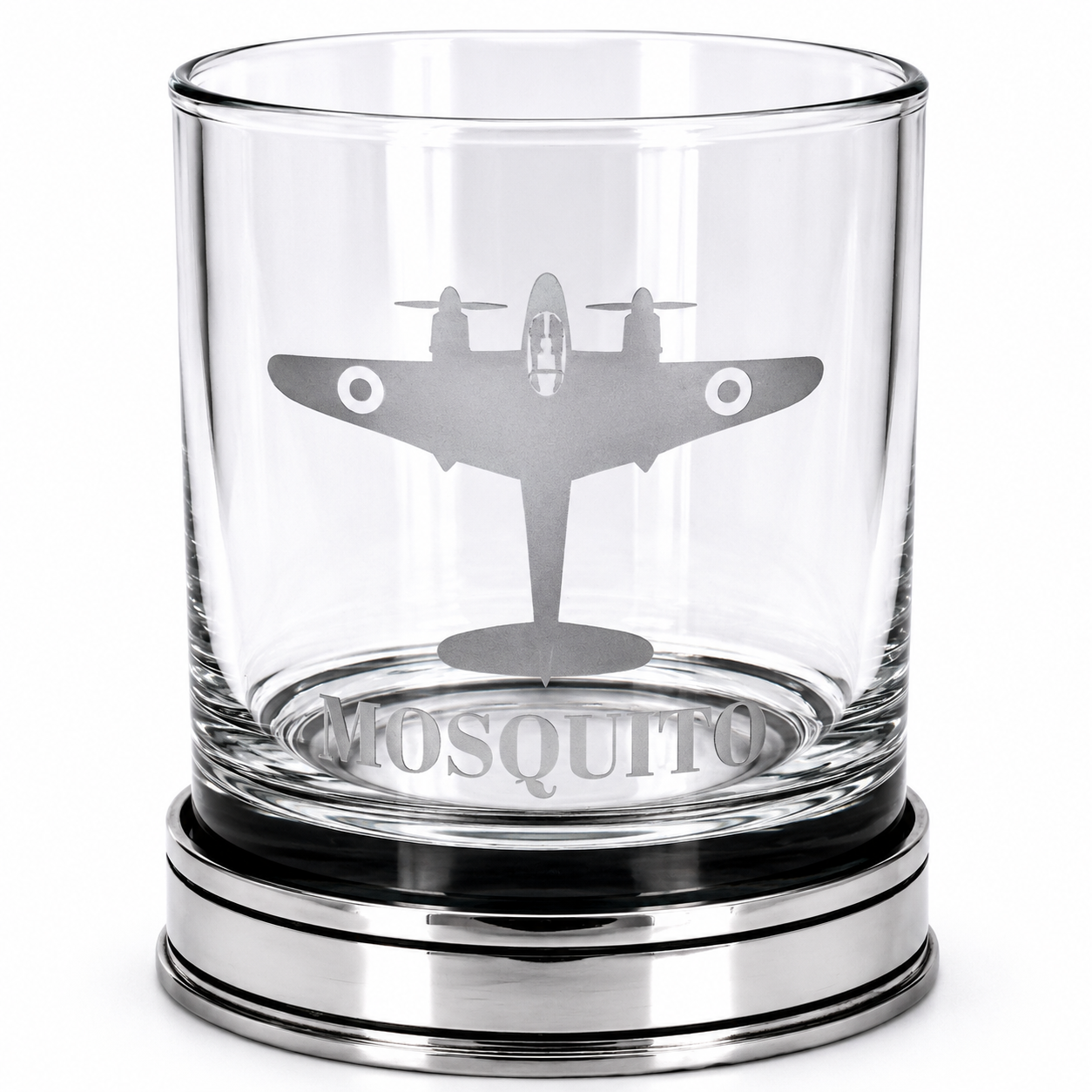 De Havilland Mosquito Engraved Whisky Tumbler with Pewter base