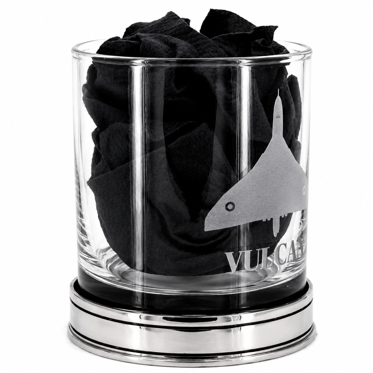 Avro Vulcan Engraved Whisky Tumbler with Handmade Polished Pewter Base