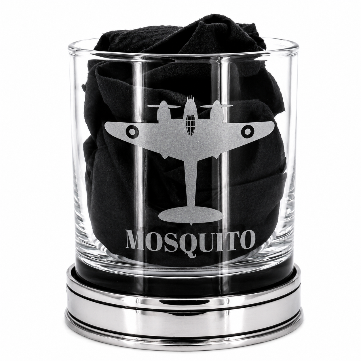 De Havilland Mosquito Engraved Whisky Tumbler with Pewter base