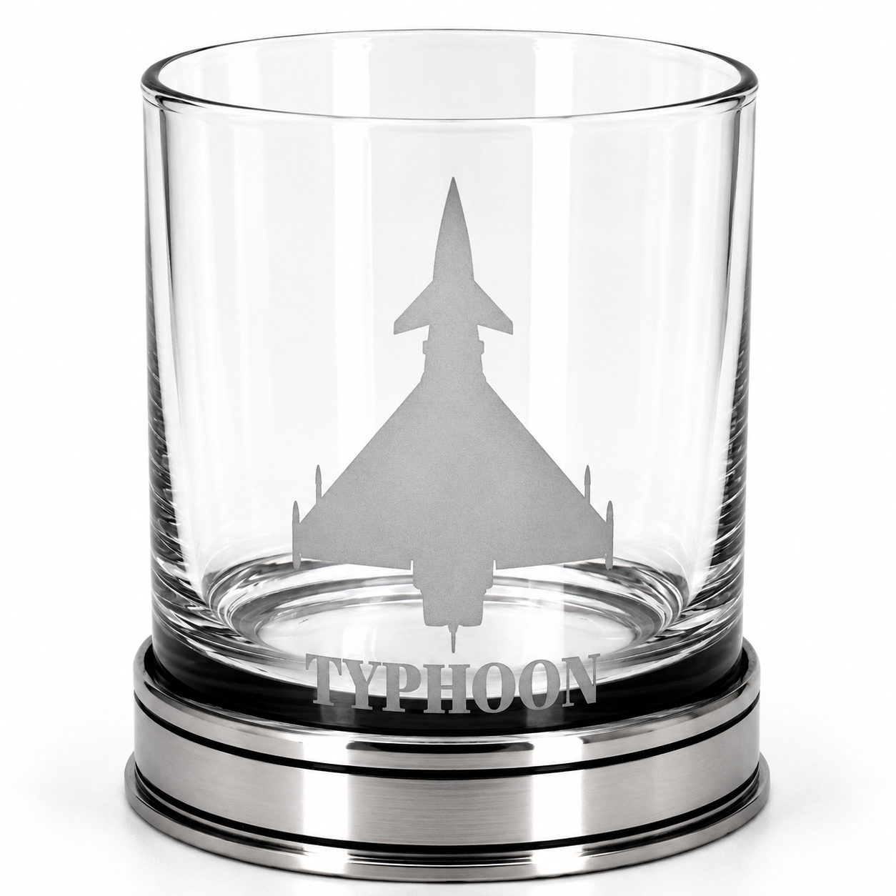 Eurofighter Typhoon Pewter Whisky Tumbler with a black cloth inside the glass