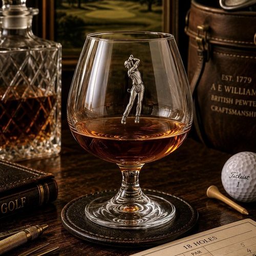 Brandy Glass with a Pewter badge on the front