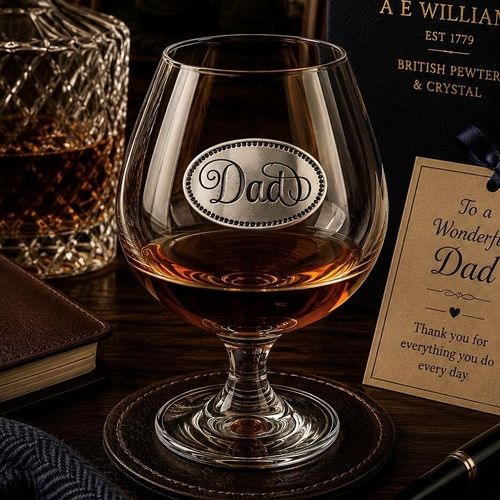 Crystal Brandy Glass with Engraved Pewter 'Dad' Badge