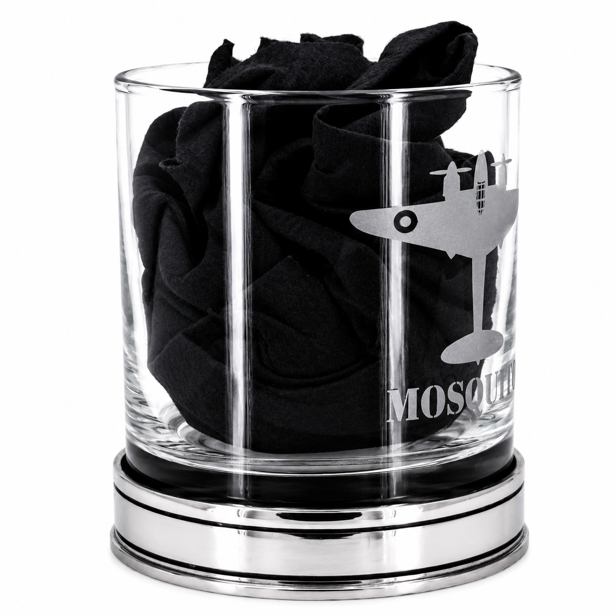 De Havilland Mosquito Engraved Whisky Tumbler with Pewter base