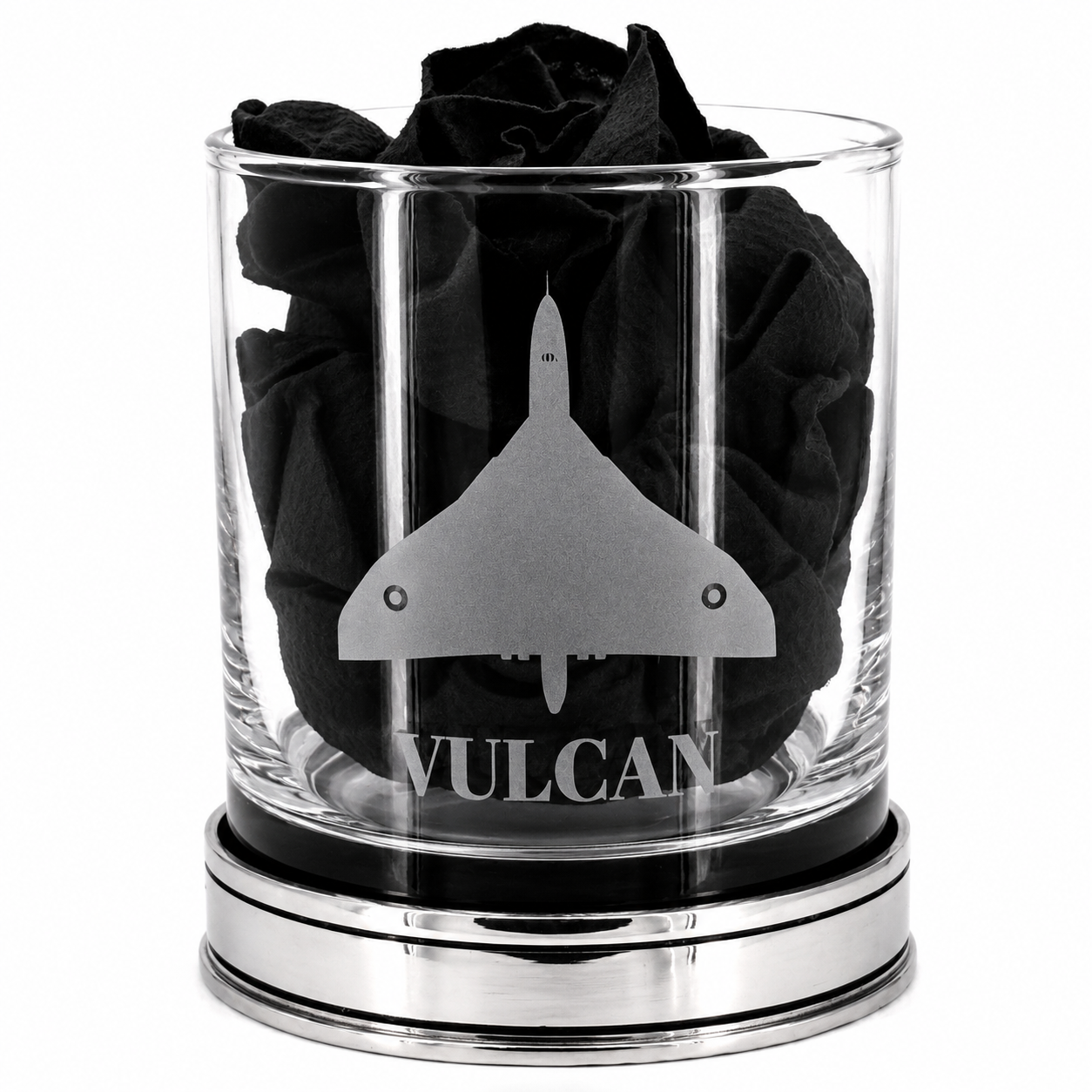 Avro Vulcan Engraved Whisky Tumbler with Handmade Polished Pewter Base