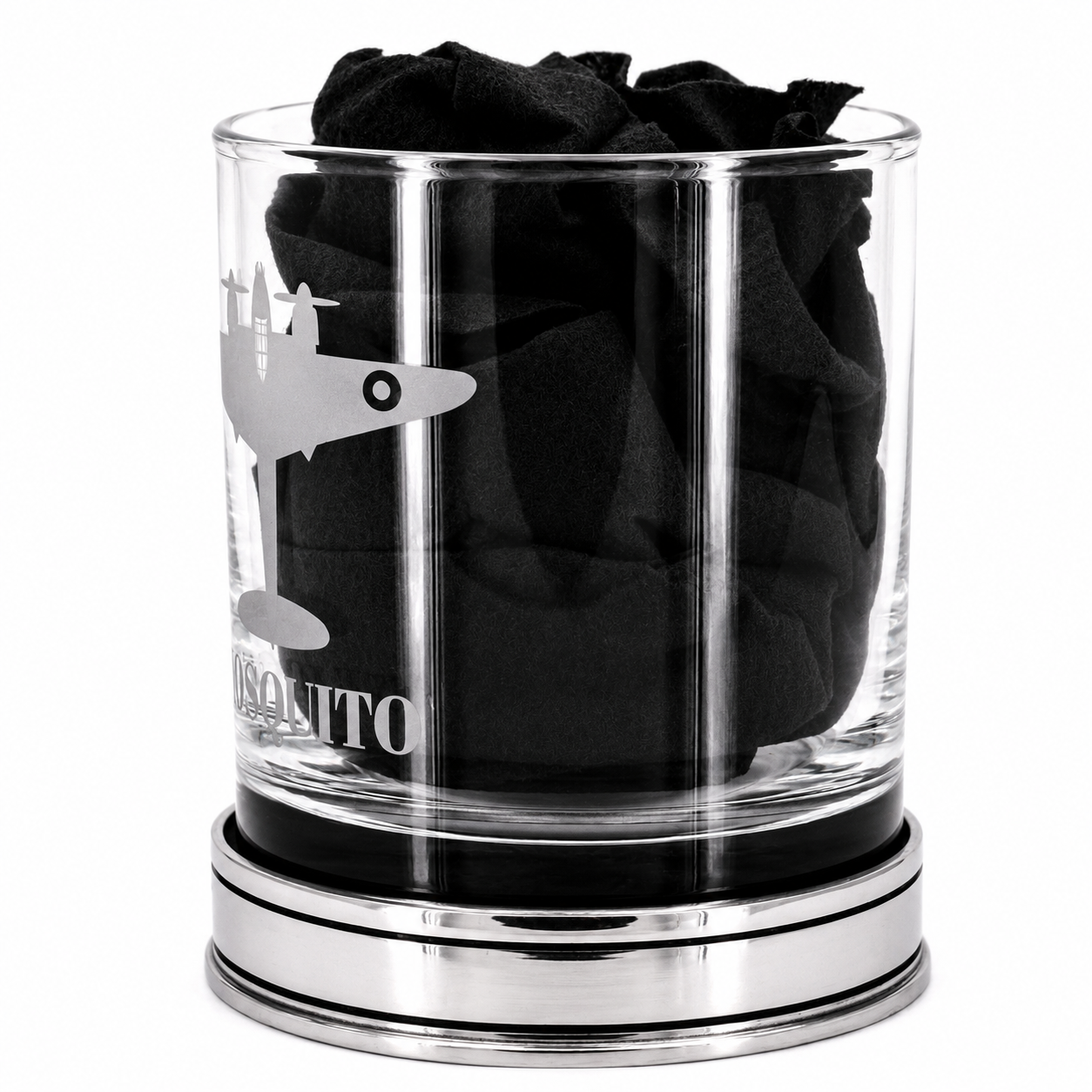 De Havilland Mosquito Engraved Whisky Tumbler with Pewter base