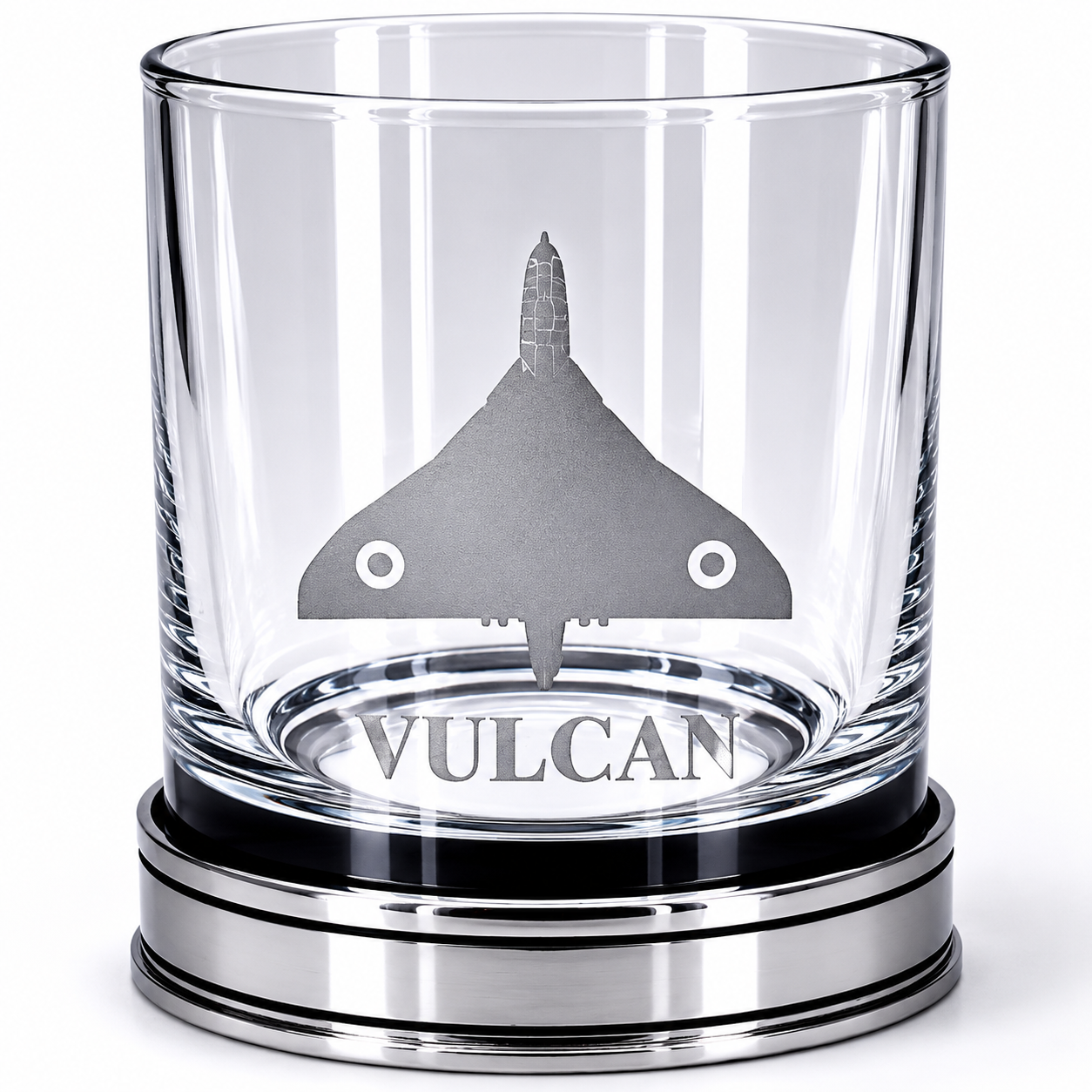 Avro Vulcan Engraved Whisky Tumbler with Handmade Polished Pewter Base