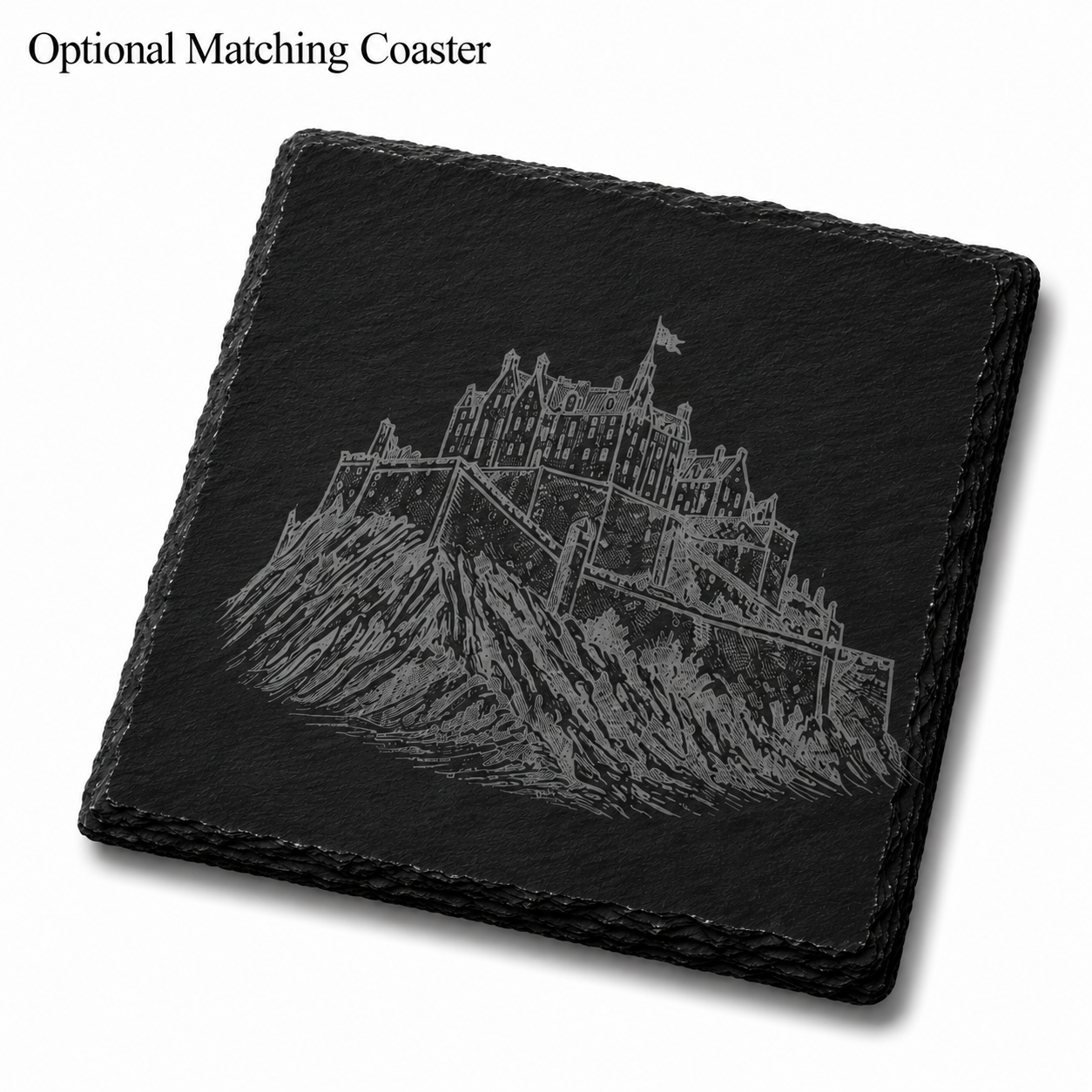 A Slate Coaster with Edinburgh Castle engraved onto the surface
