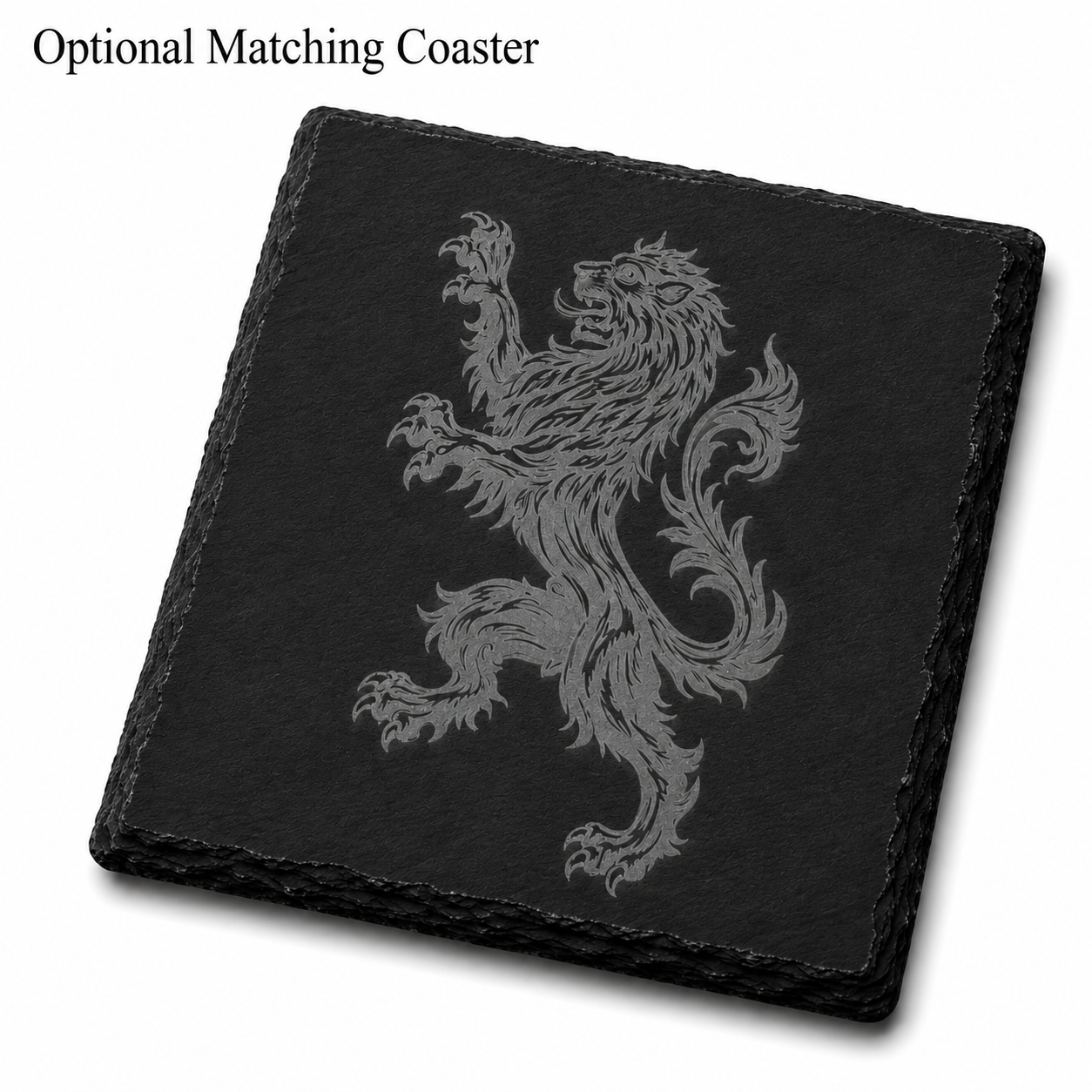 A Slate Coaster with a Rampant Lion engraved onto the surface