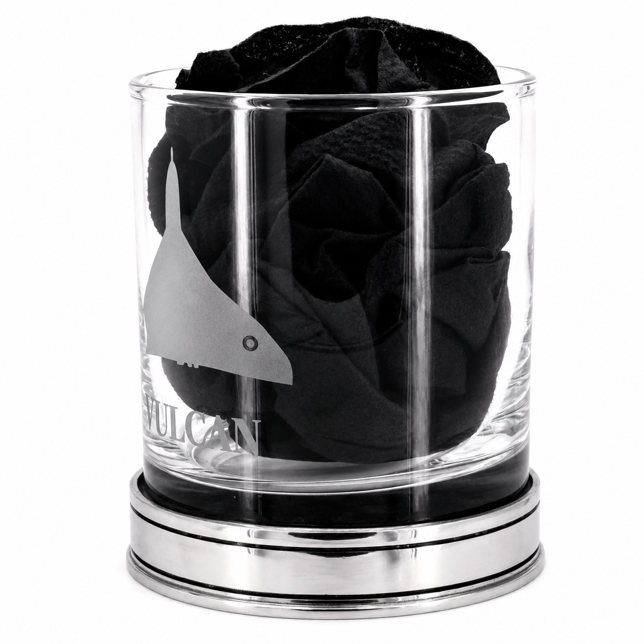 Avro Vulcan Engraved Whisky Tumbler with Handmade Polished Pewter Base