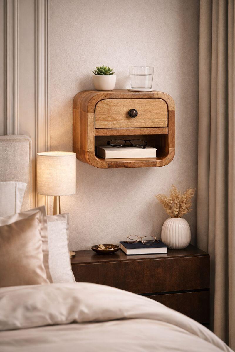 Curved Compact Solid Mango Wood Side Table