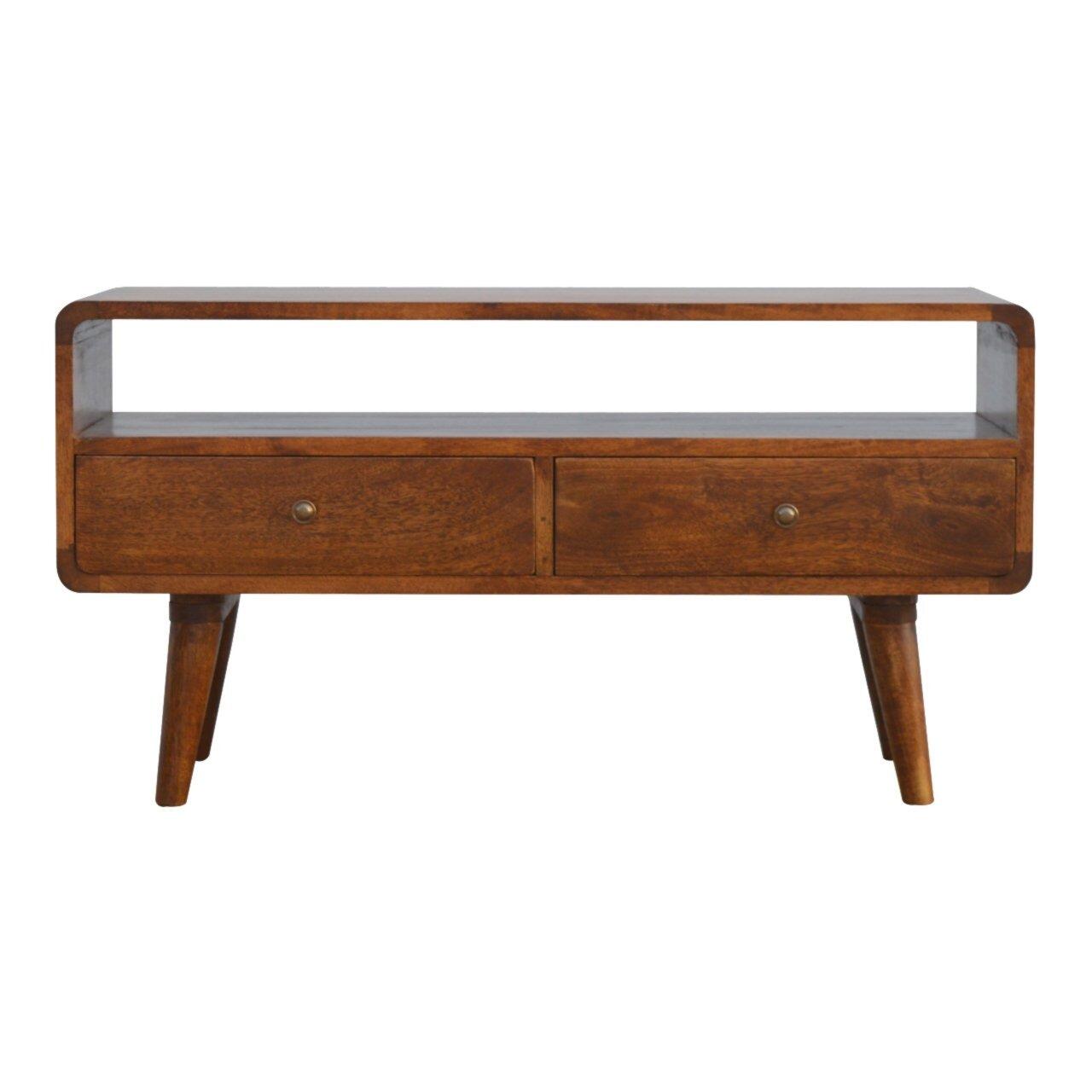 natural wood TV stand with drawers