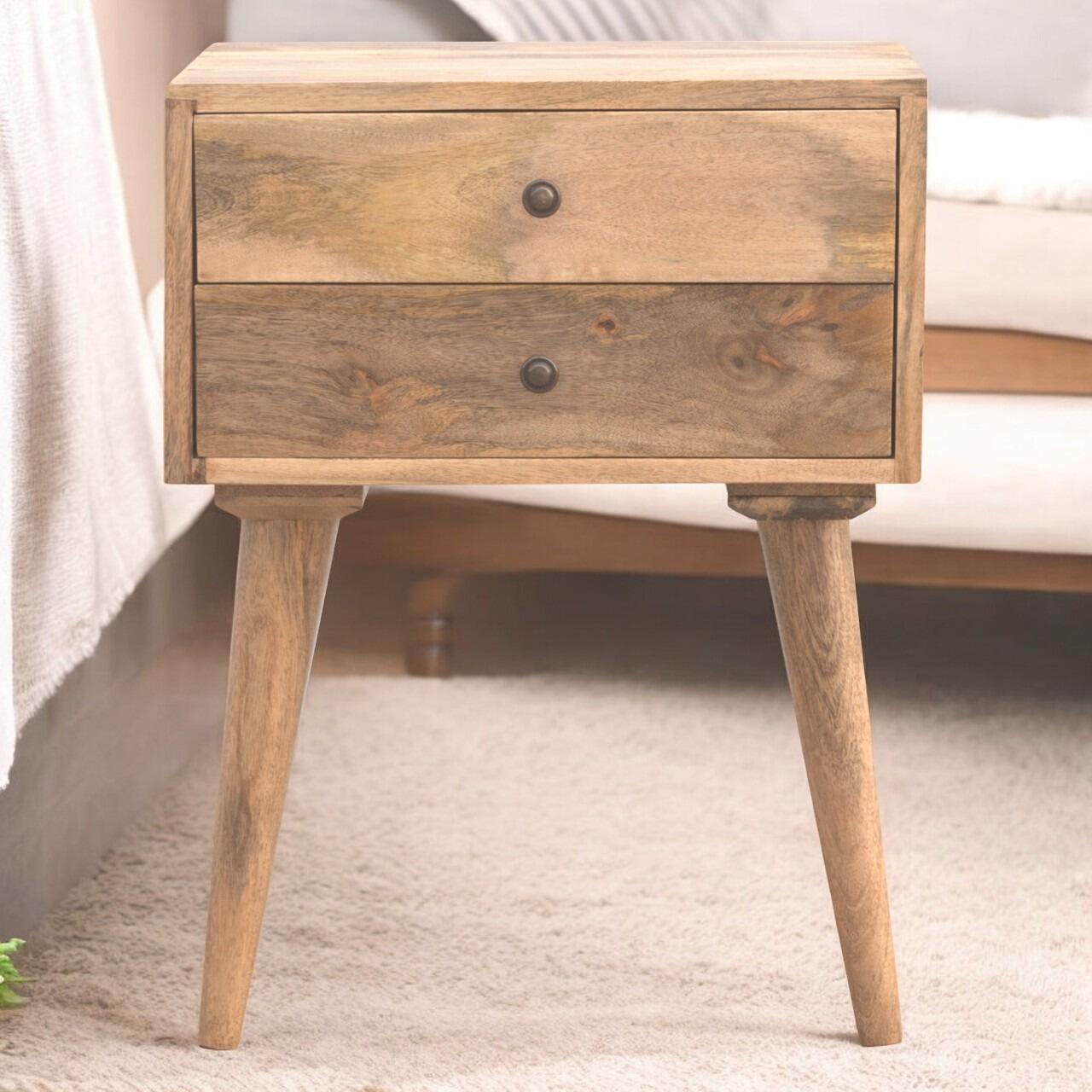 oak 2 drawer bedside table