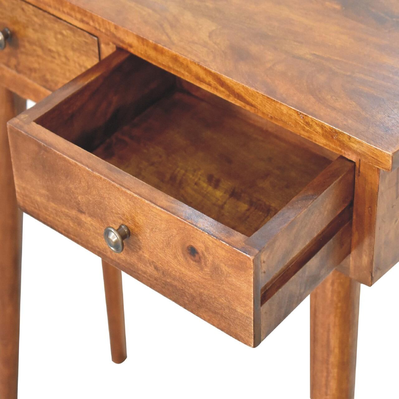 chestnut console table with drawers