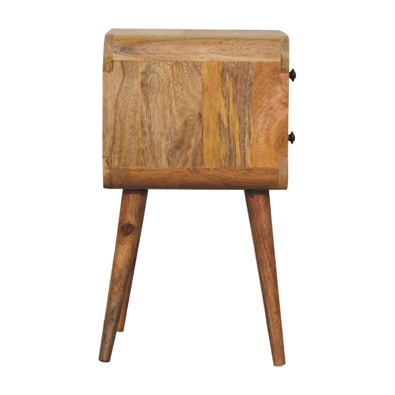 2 drawer Mini Curved Solid Mango Wood Compact Bedside Table
