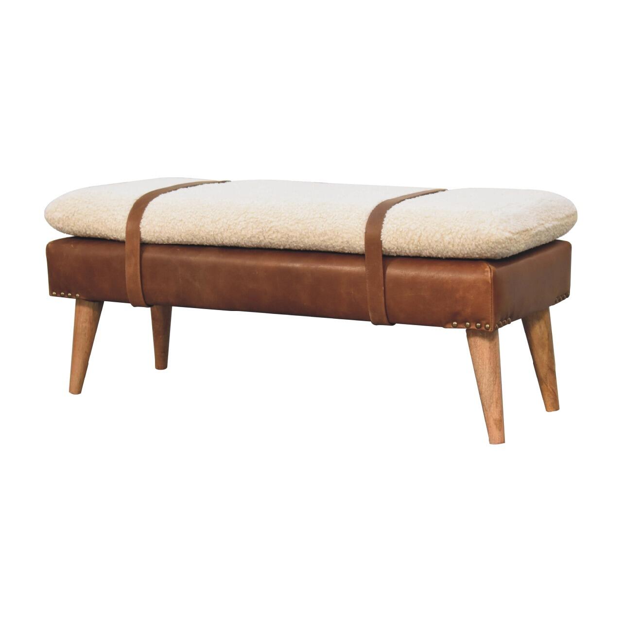 leather and oak finish bench