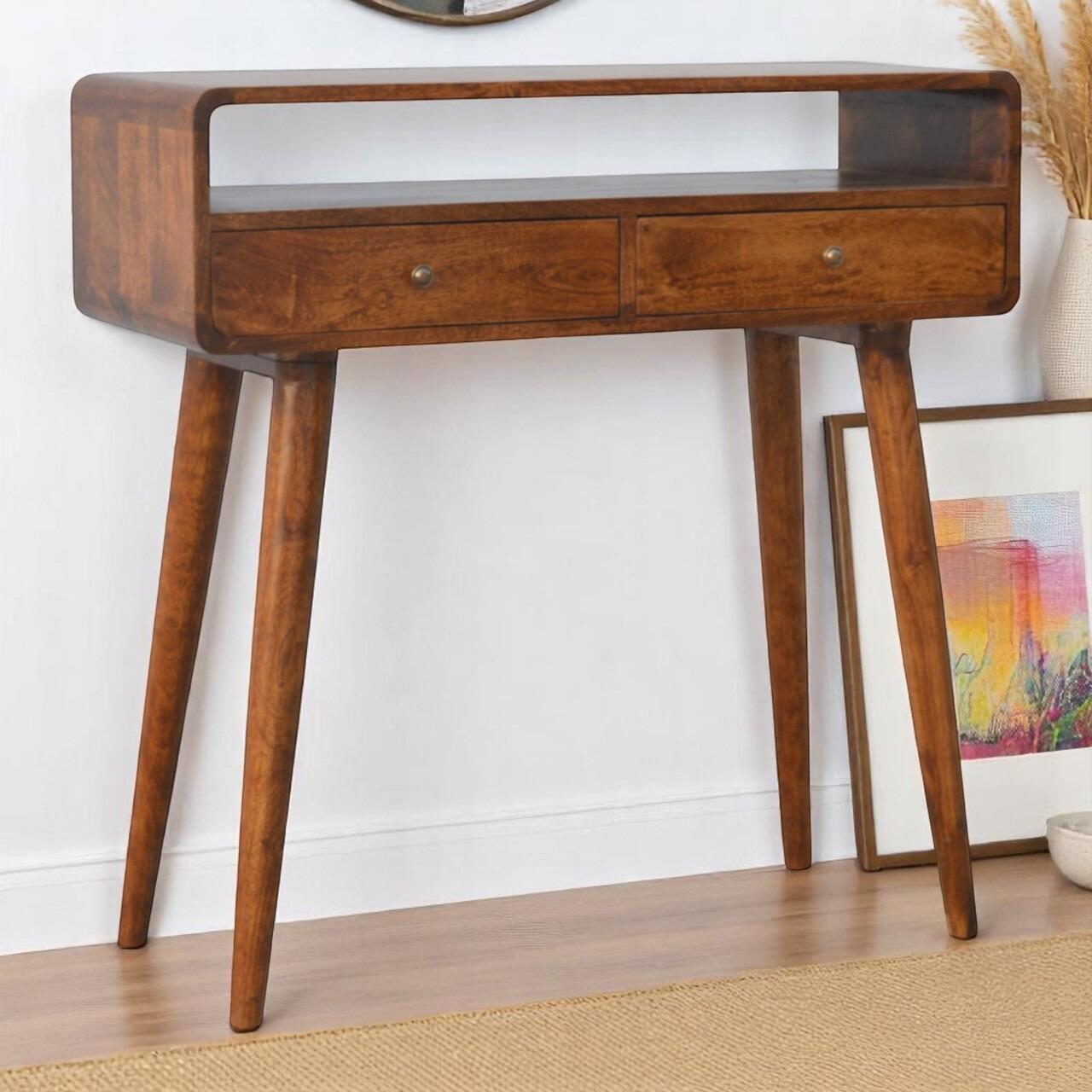 console table with drawers and shelf