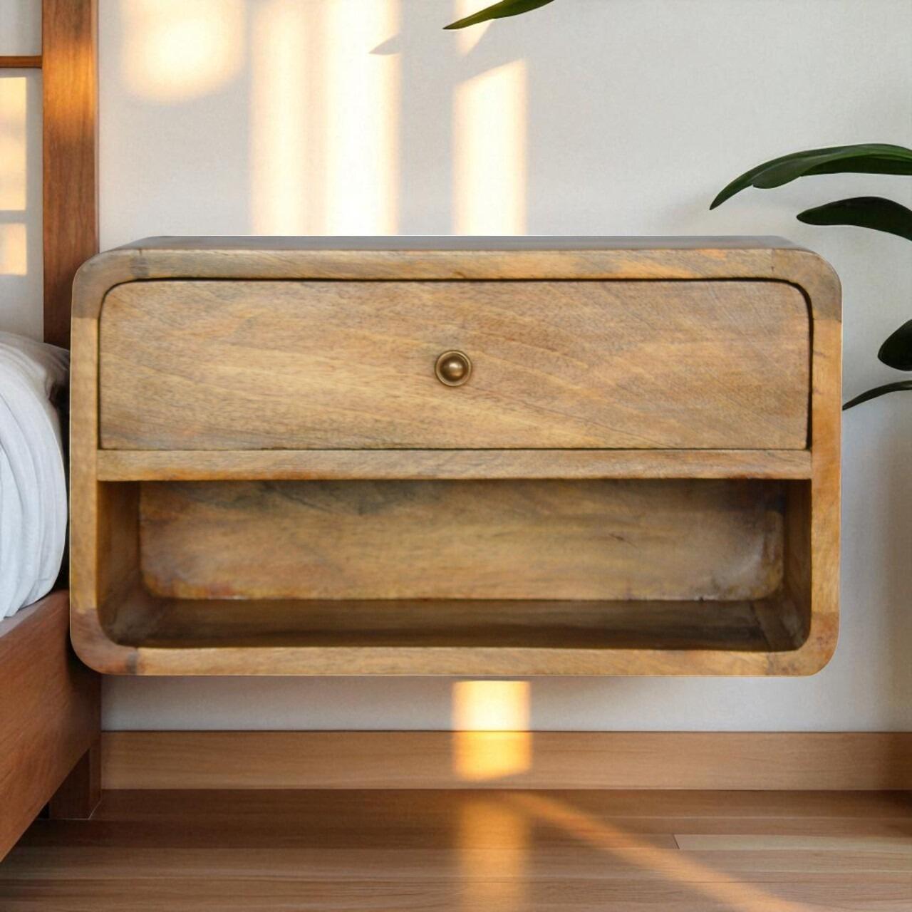 natural wood bedside table