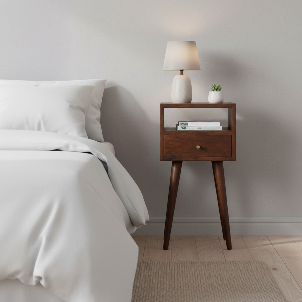 chestnut narrow bedside table