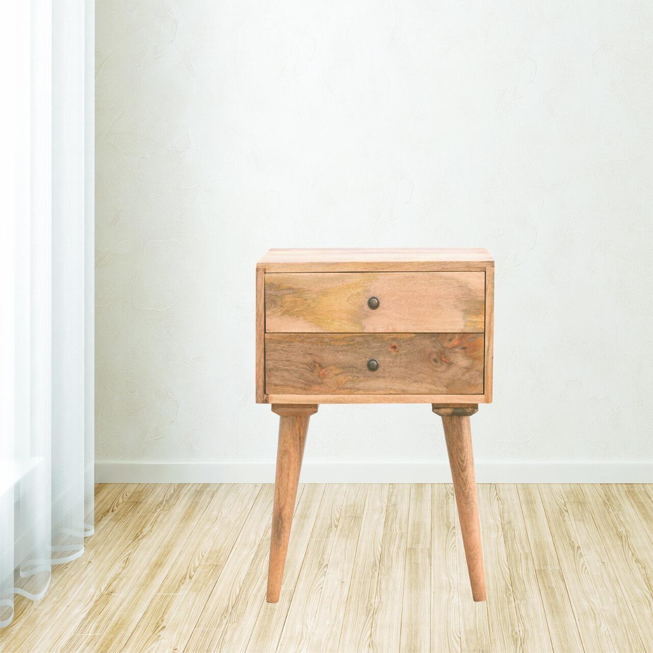 solid mango wood bedside table with drawers