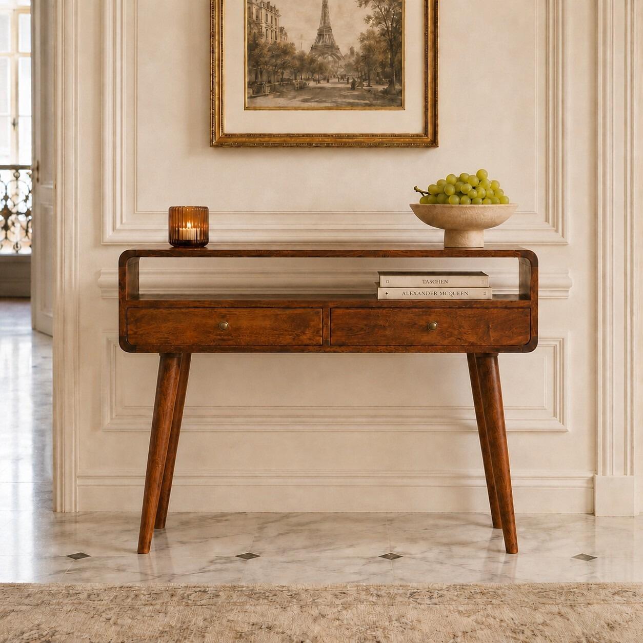 curved console table