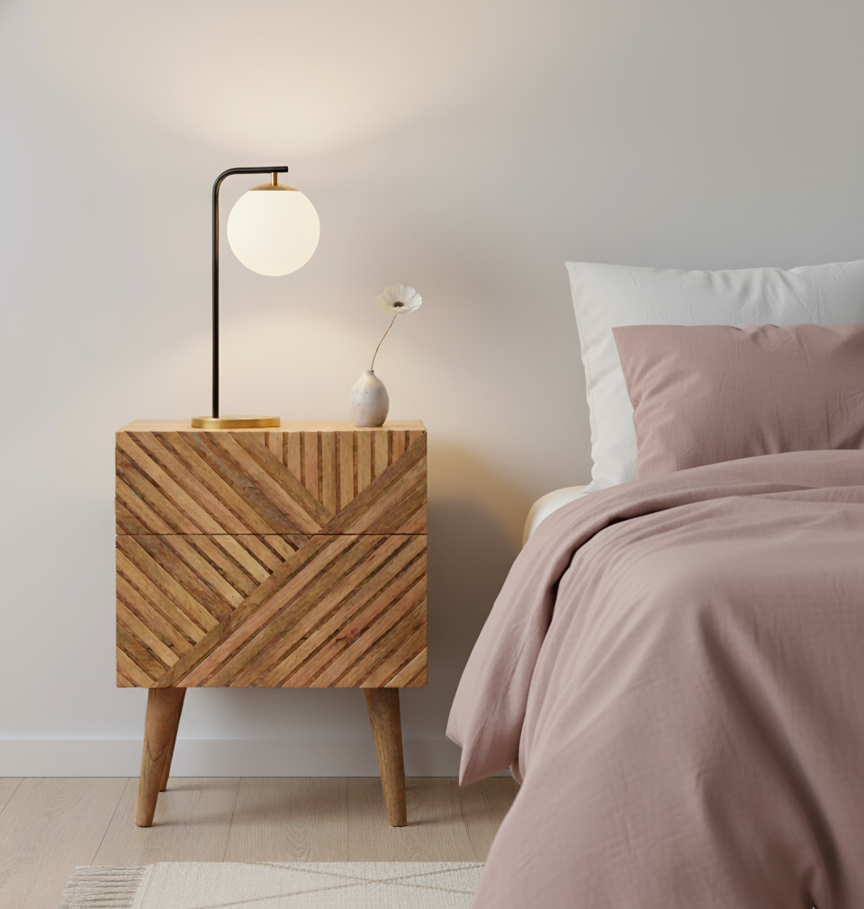solid mango wood bedside table