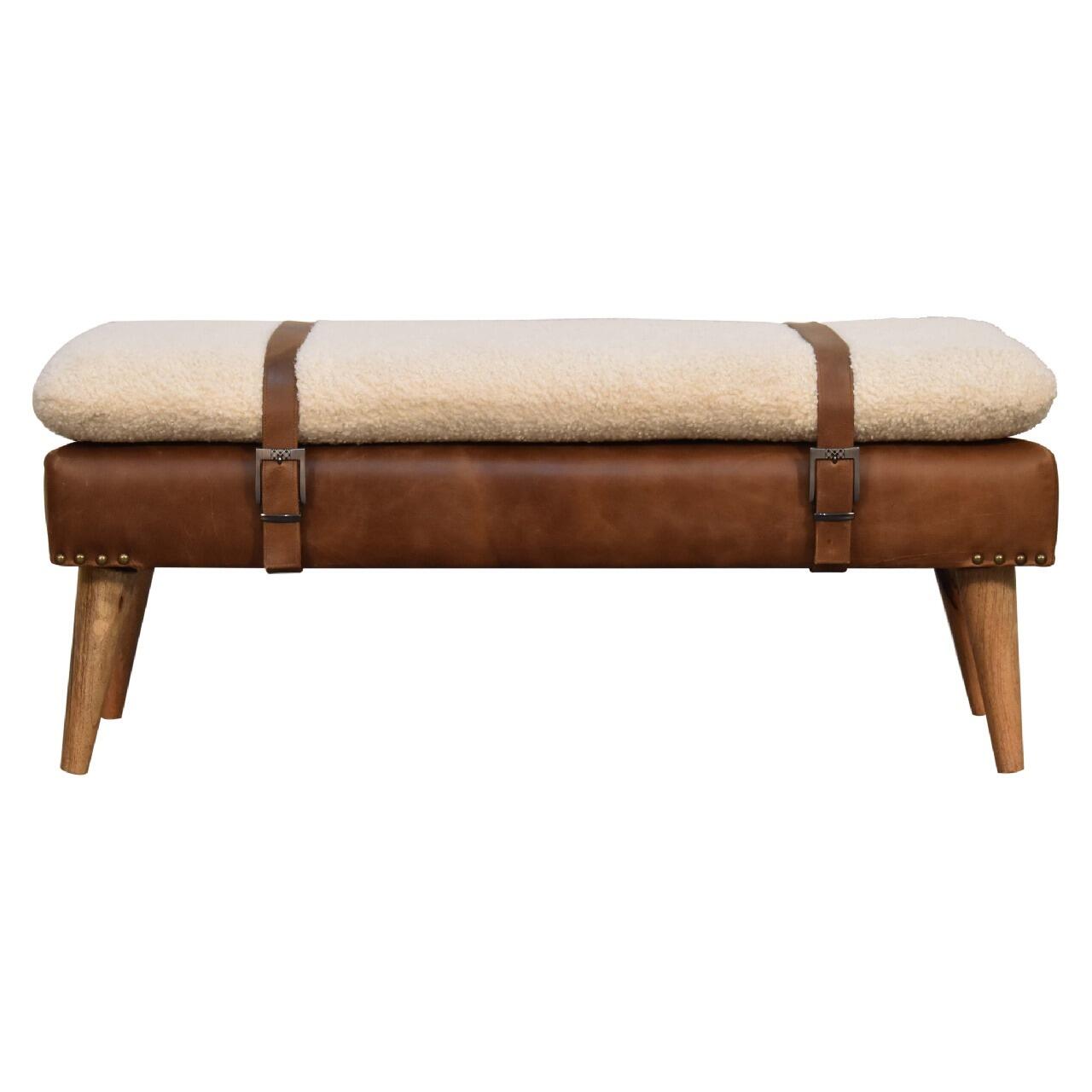 Bouclé buffalo hide leather bench