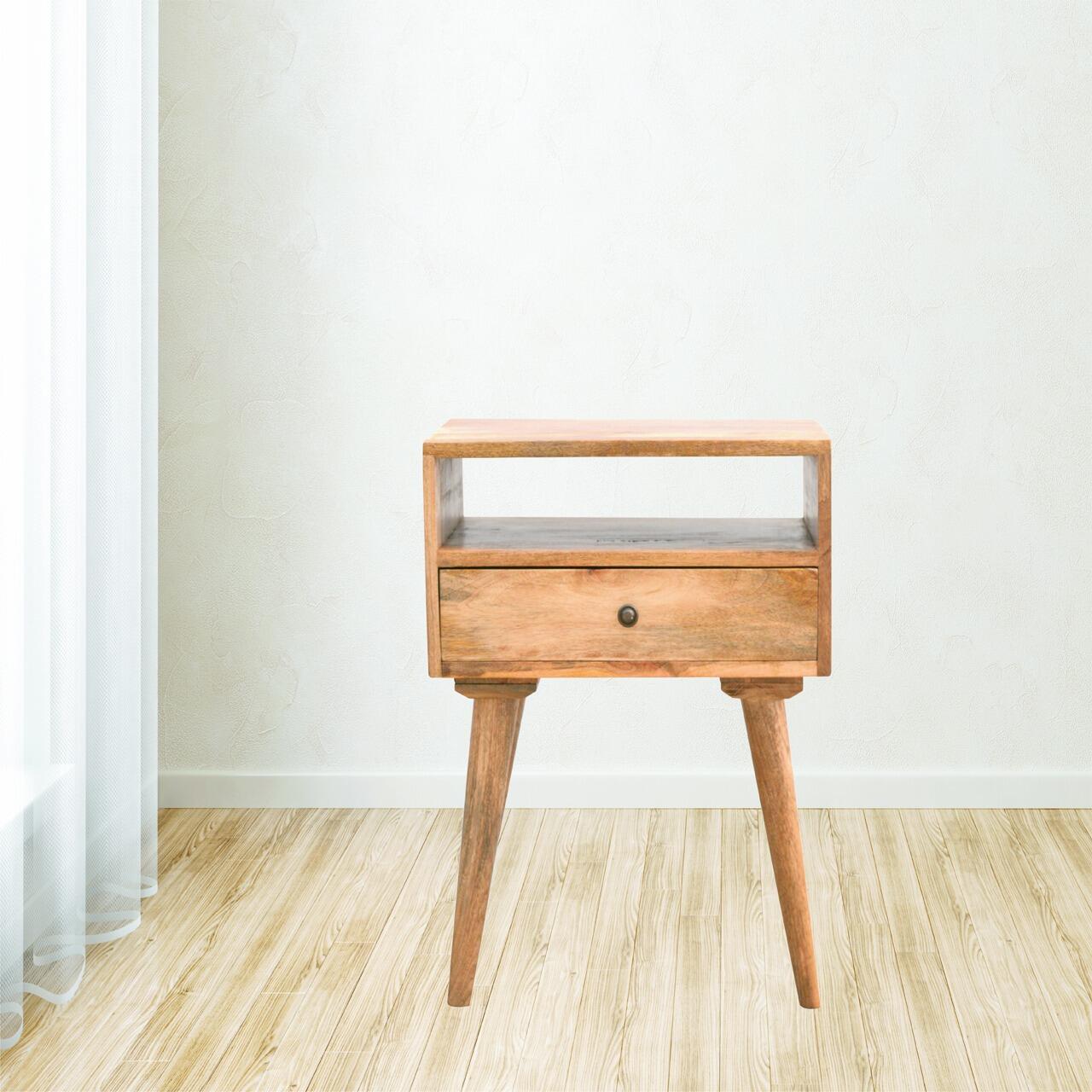 bedside table with open shelf
