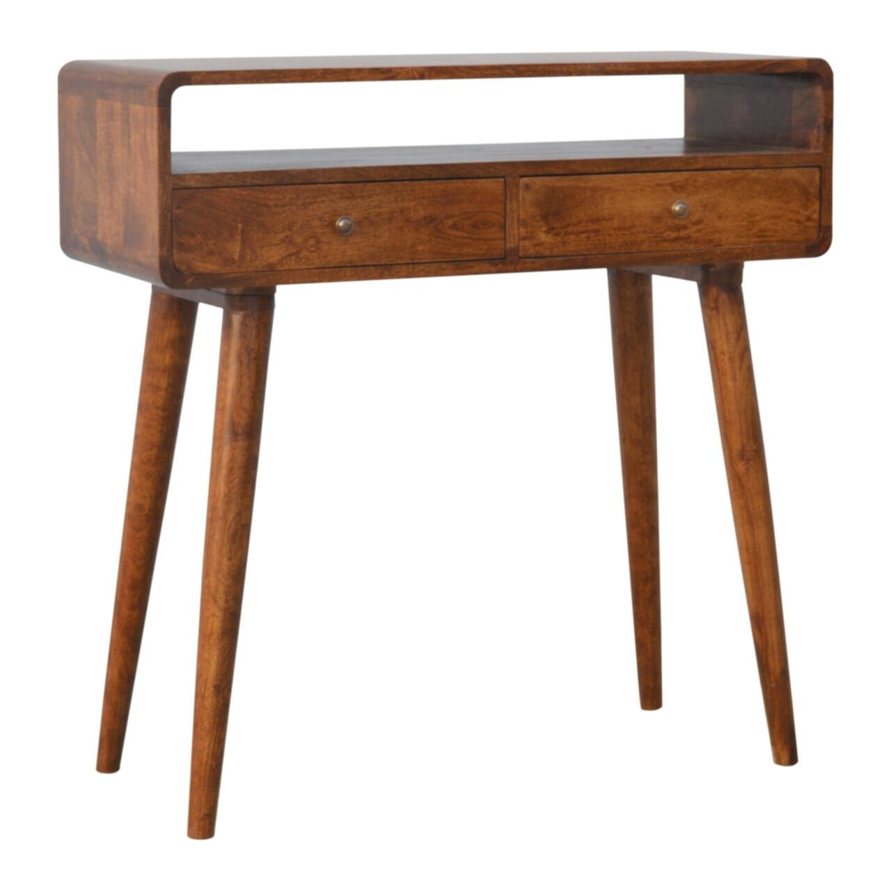 curved chestnut console table