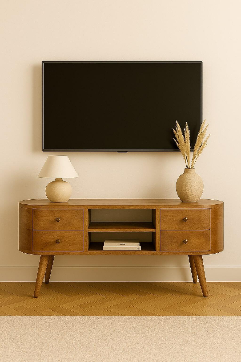 oak rounded entertainment unit