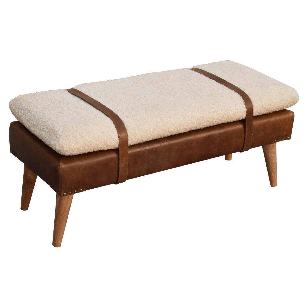 leather and wood hallway bench