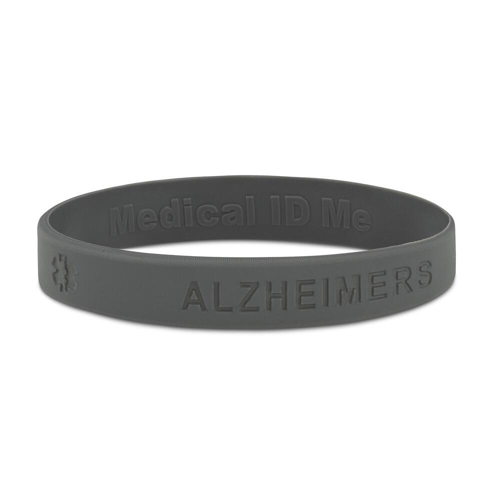 Grey Alzheimer’s awareness silicone bracelet with debossed lettering