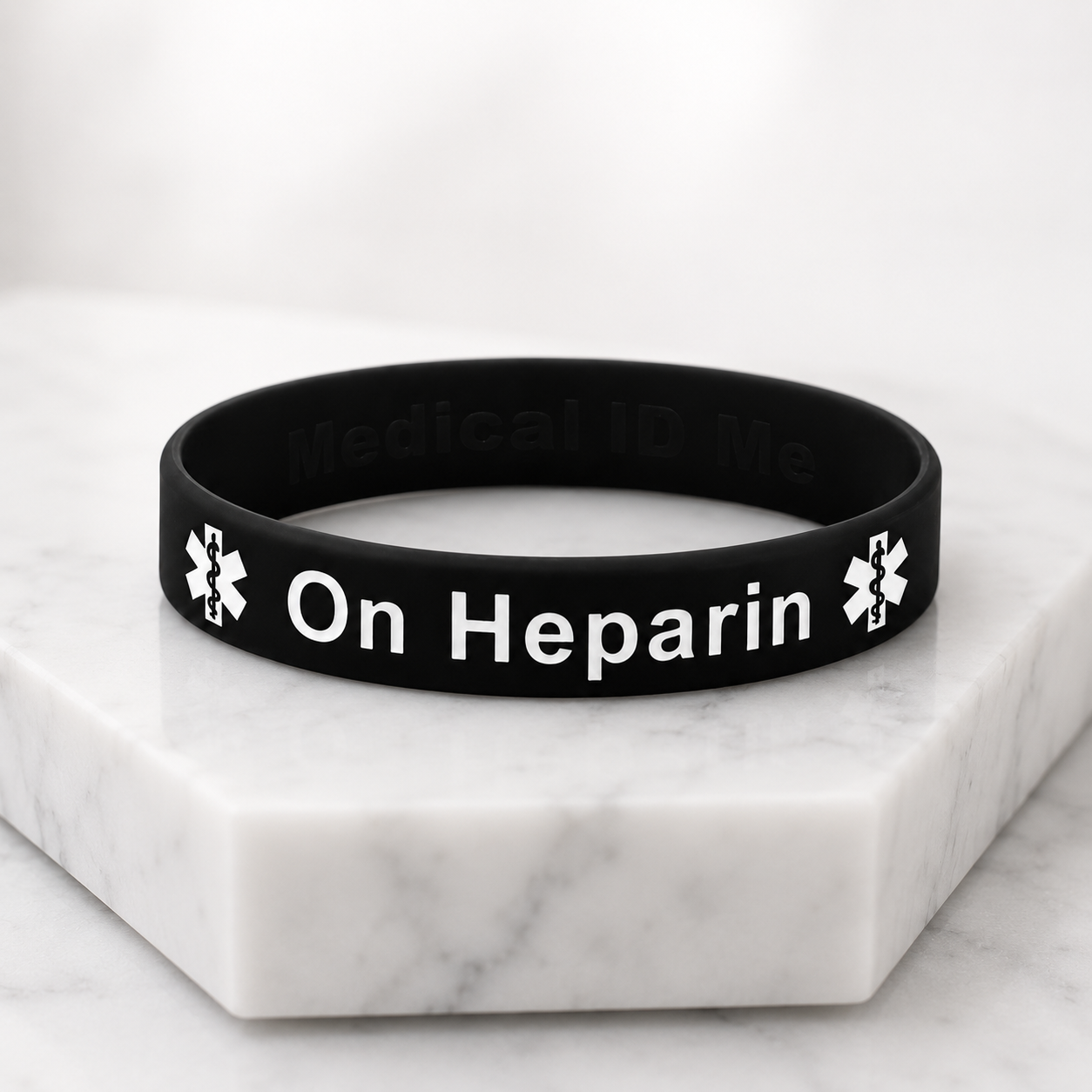 black silicone on heparin bracelet