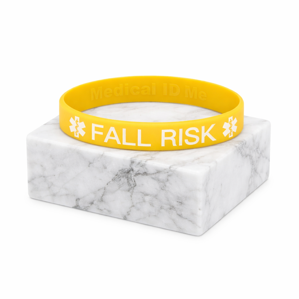Yellow Fall Risk silicone medical alert bracelet