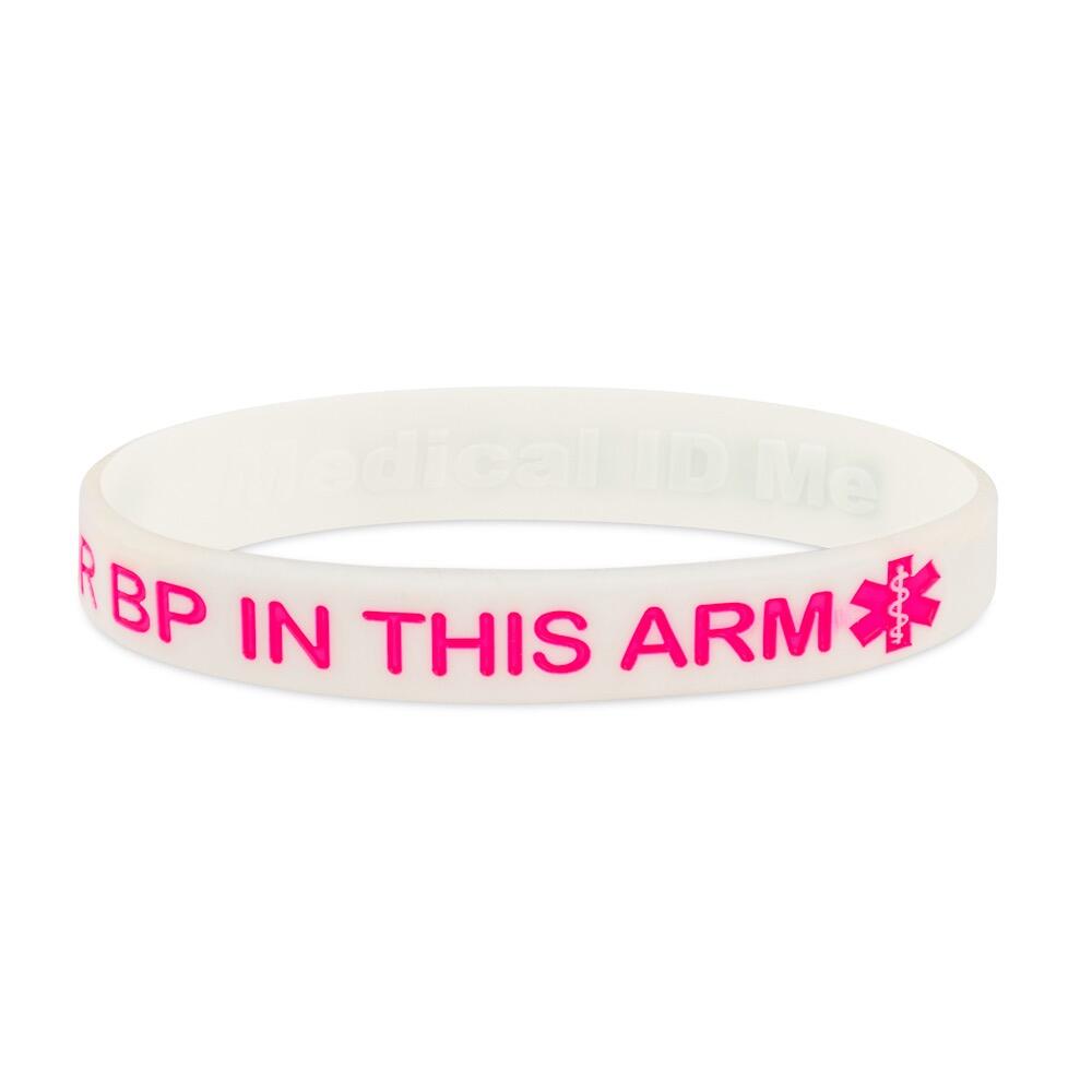 White No Needles or BP in This Arm medical alert silicone bracelet