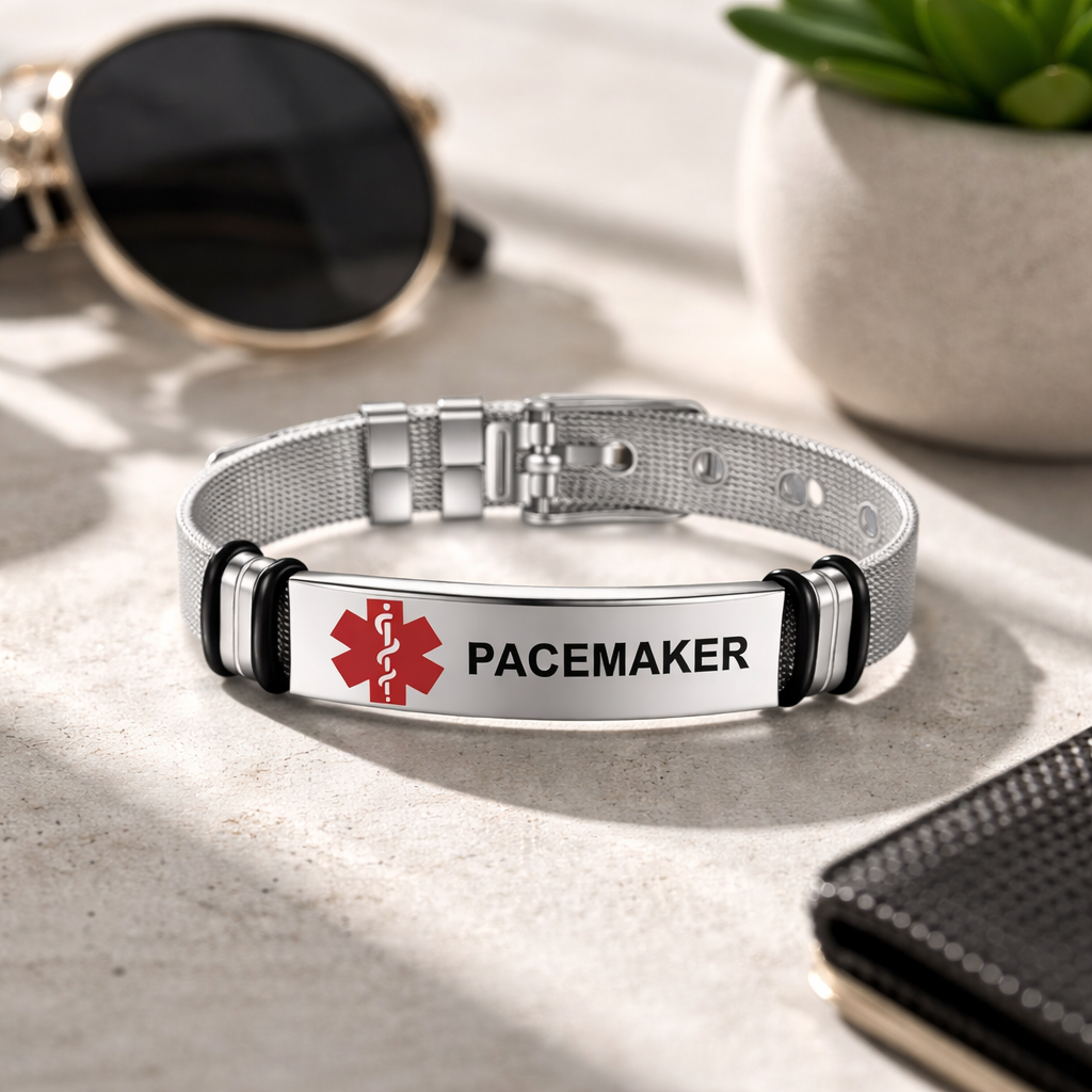silver stainless steel bracelet for pacemakers