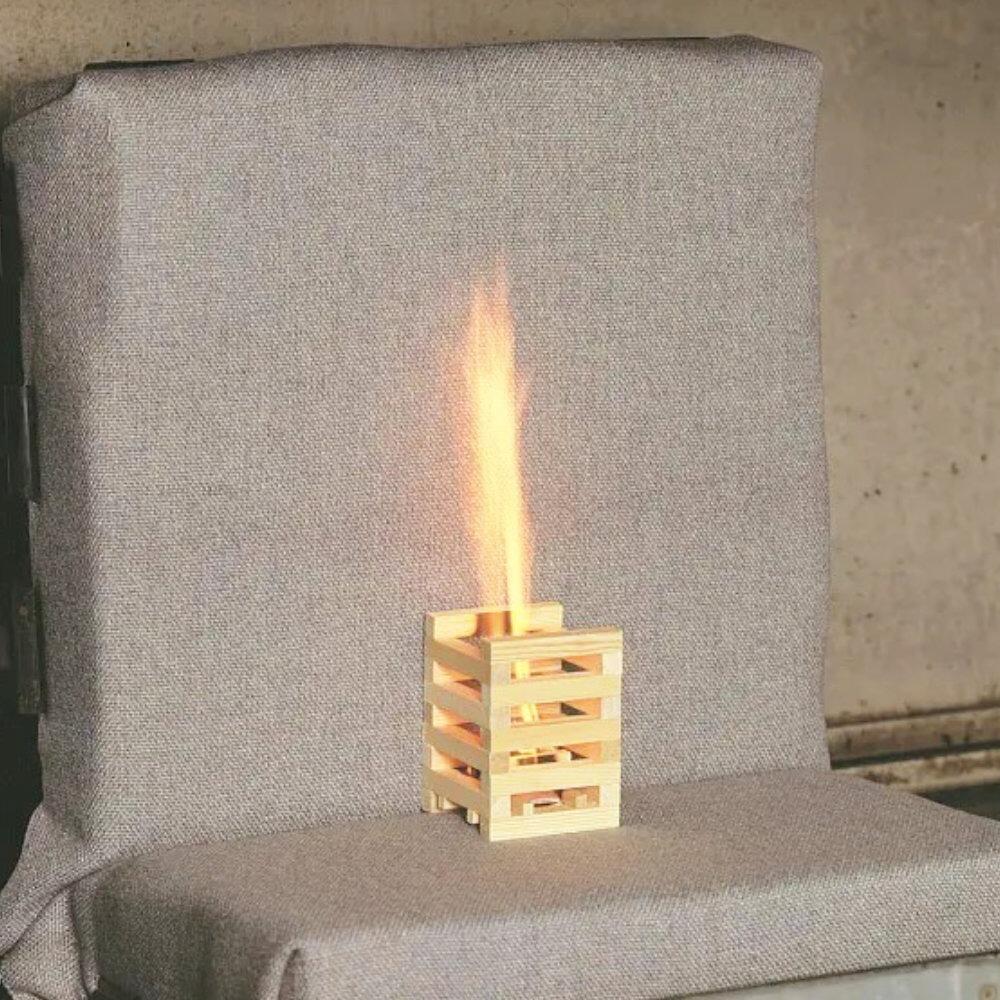 Fire testing using a 5-tiered wooden crib on barrier cloth