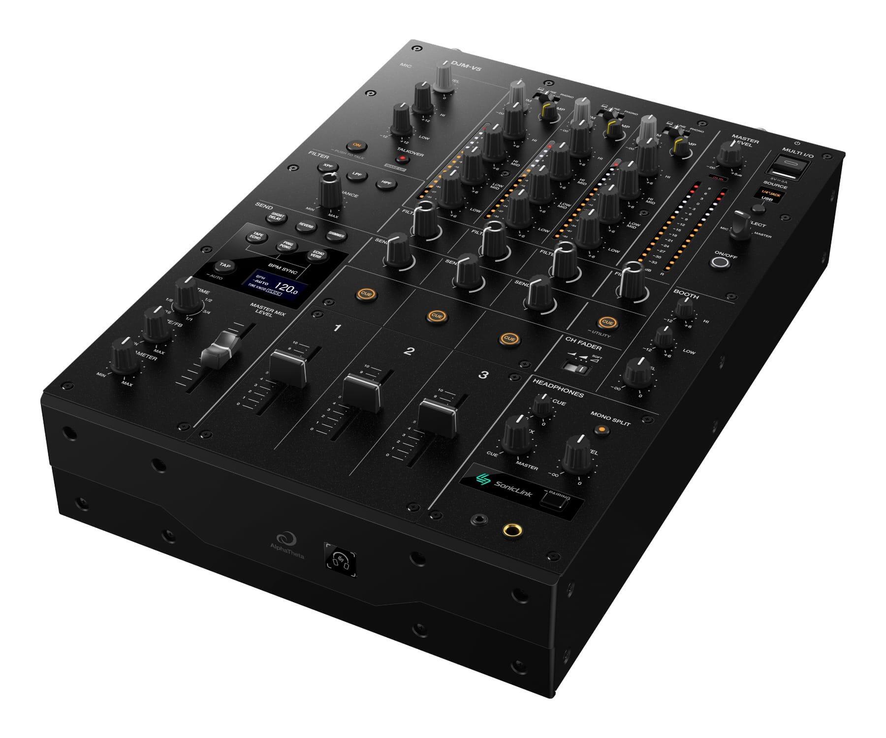AlphaTheta DJM-V5 professional DJ mixer angle